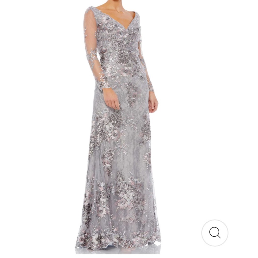 MAC DUGGAL SZ 16 EMBELLISHED V NECK ILLUSION DRESS NWT